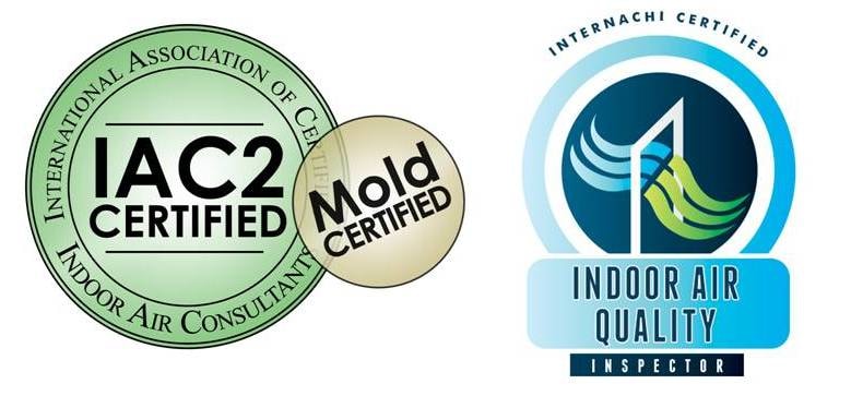 IAC2 Certified Indoor Air Consultant, Mold Certified, and InterNACHI Indoor Air Quality Inspector certification badges